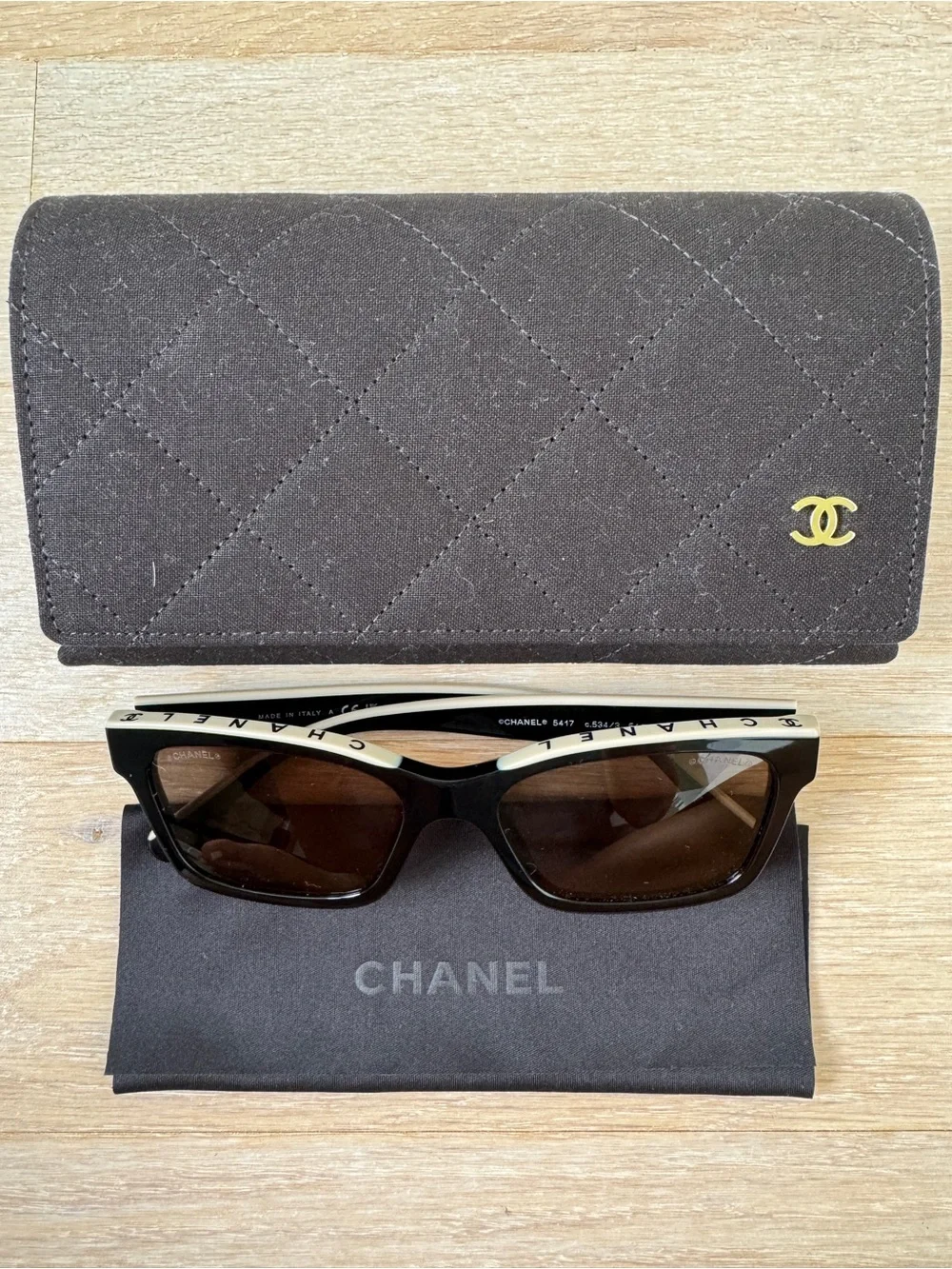Chanel SQUARE SUNGLASSES Acetate, Black & Beige 5417
